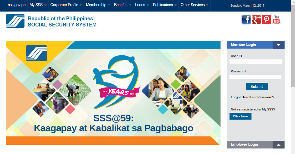 SSS Log in page